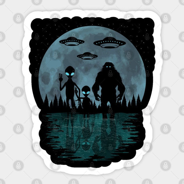 Alien And BIgfoot Moon Sticker by Tesszero